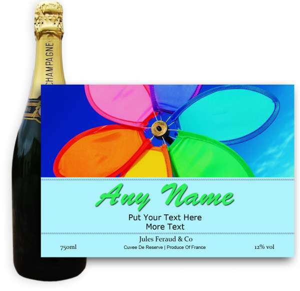 Jules Feraud Brut With Personalised Champagne Label Rainbow flower